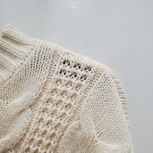 American Eagle Women's Cream Green‎ Stripe Cable Knit Preppy Academia Sweater M - Picture 2 of 6